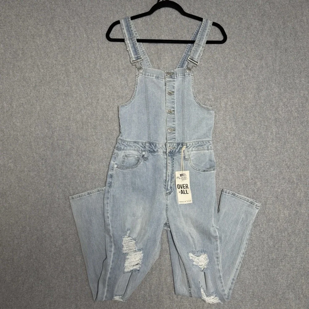 Rue 21 Overalls Women's Size 9 Distressed Vanilla Star Classic Country Workwear - Picture 2 of 7